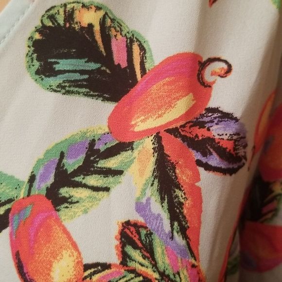 Joie Light Blue Crop Top With Button & Tie Front & Peppers Motif NWT Sz. M - Picture 7 of 11